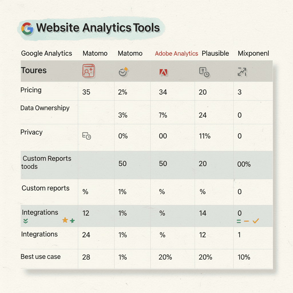 Google Analytics and Other Tools comparison table with a professional, featuring subtle textures, hand-drawn accents, soft shadows, and a creative header.